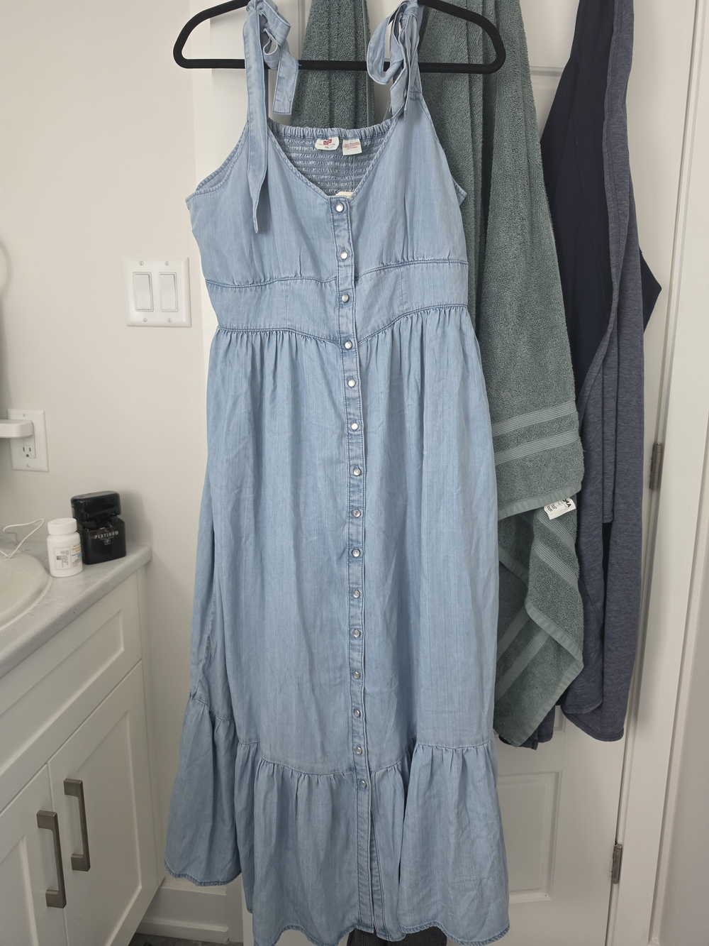 Levi's Light Blue Tie-Strap Button-Front Maxi Dress NWT